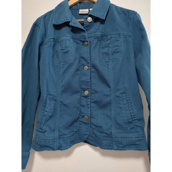 Chicos Size 2 Turquoise Blue Embroidered Long Sleeve Button Front Denim Jacket - Picture 10 of 12